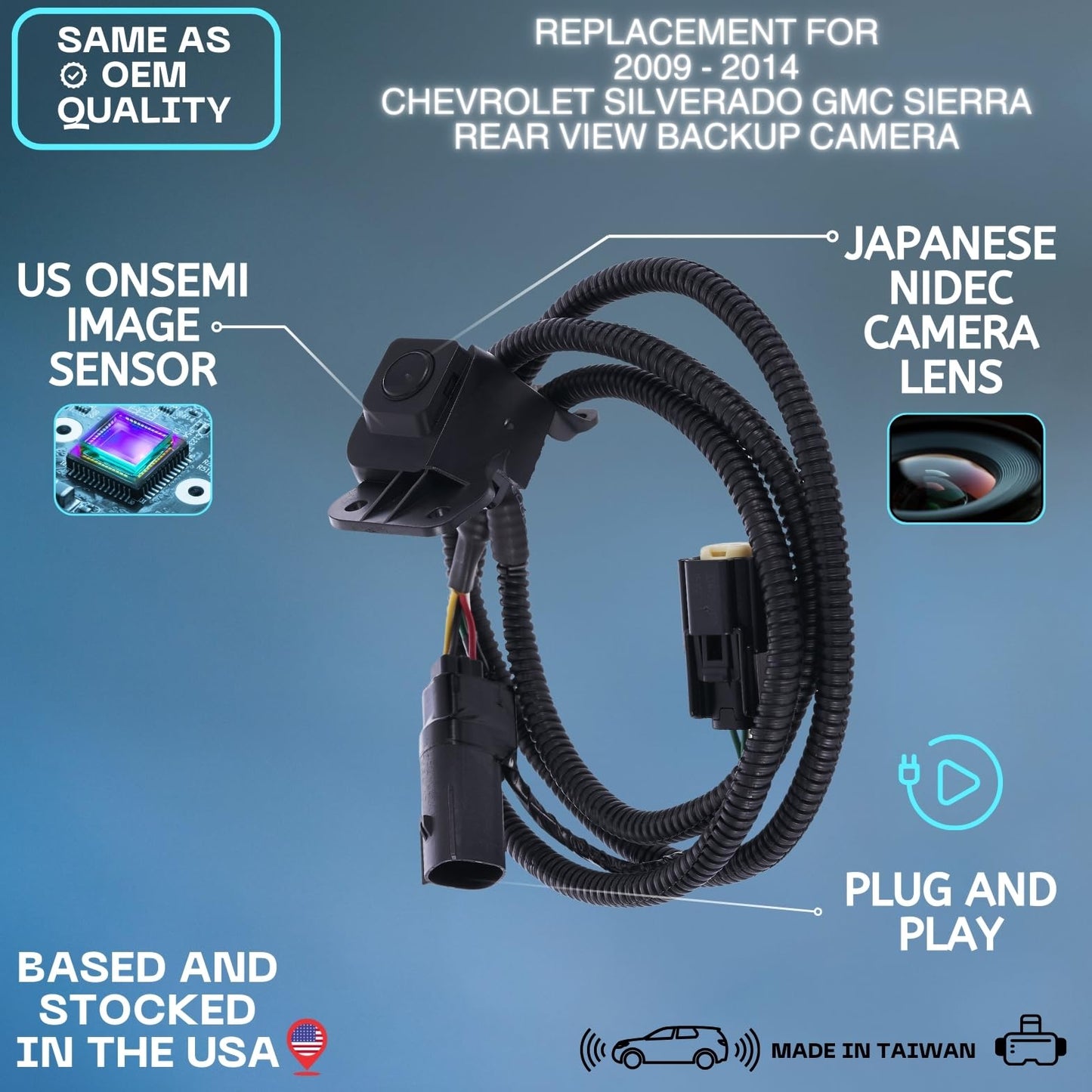 Backup Camera Replaces for GM 2007-2013 Silverado/Sierra 1500 | 2009-2013 Silverado/Sierra 1500 Hybrid | 2011-2014 Silverado/Sierra 2500/3500 Pickup OE Part # 23146157, 20837341, 20986601