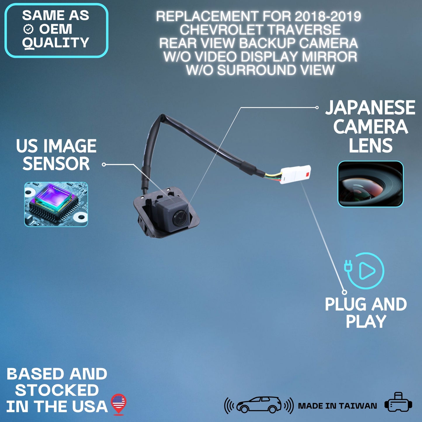 Backup Camera Replaces for 2018 2019 Chevy Traverse w/o Video Display Mirror w/o Surround View OE Part # 23165926