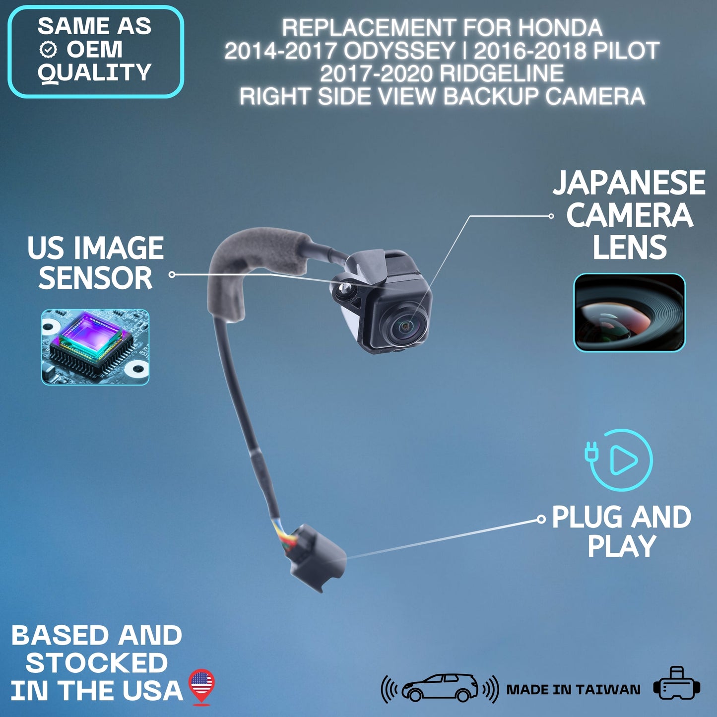 Right Side View Backup Camera Replaces for Honda 2014 2015 2016 2017 Odyssey / 2016 2017 2018 Pilot / 2017 2018 2019 2020 Ridgeline OE Part # 36580TK8A01 36580TG7A01 36580T6ZA01