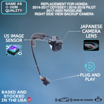 Right Side View Backup Camera Replaces for Honda 2014 2015 2016 2017 Odyssey / 2016 2017 2018 Pilot / 2017 2018 2019 2020 Ridgeline OE Part # 36580TK8A01 36580TG7A01 36580T6ZA01