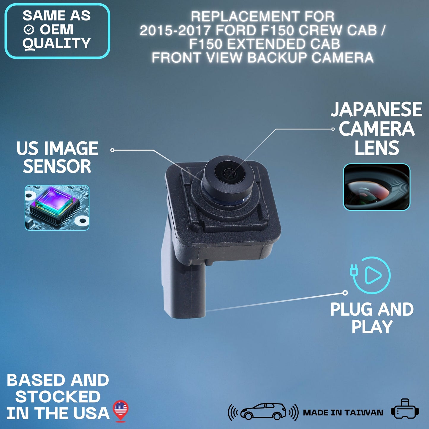 Front View Backup Camera Replaces for 2015 2016 2017 Ford F150 Crew Cab / F150 Extended Cab Part # FL3Z19G490C, FL3T19H222AG, FL3Z-19G490-C, FL3T-19H222-AG