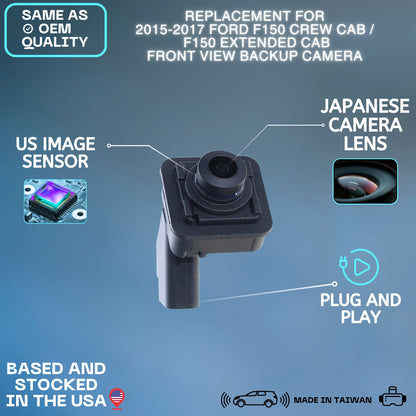 Front View Backup Camera Replaces for 2015 2016 2017 Ford F150 Crew Cab / F150 Extended Cab Part # FL3Z19G490C, FL3T19H222AG, FL3Z-19G490-C, FL3T-19H222-AG