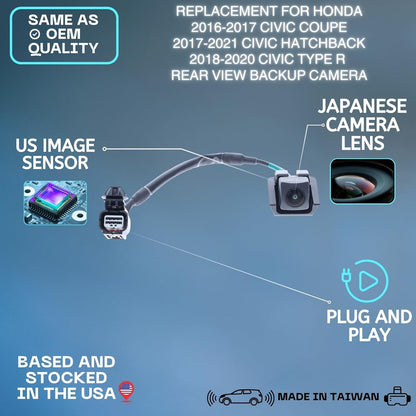 Backup Camera Replaces for 2017 2018 2019 2020 2021 Honda Civic Hatchback/Civic Type R OE Part # 39530TGGA21 39530TGGA01
