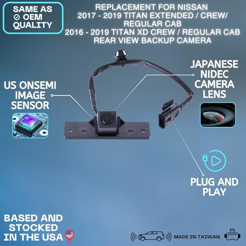 Backup Camera Replaces for Nissan 2017-2019 Titan Regular Cab/XD Extended Cab/XD Regular Cab | 2016-2023 Titan XD Crew Cab | 2017-2023 Titan Crew Cab/Extended Cab OE Part # 28442-EZ01A