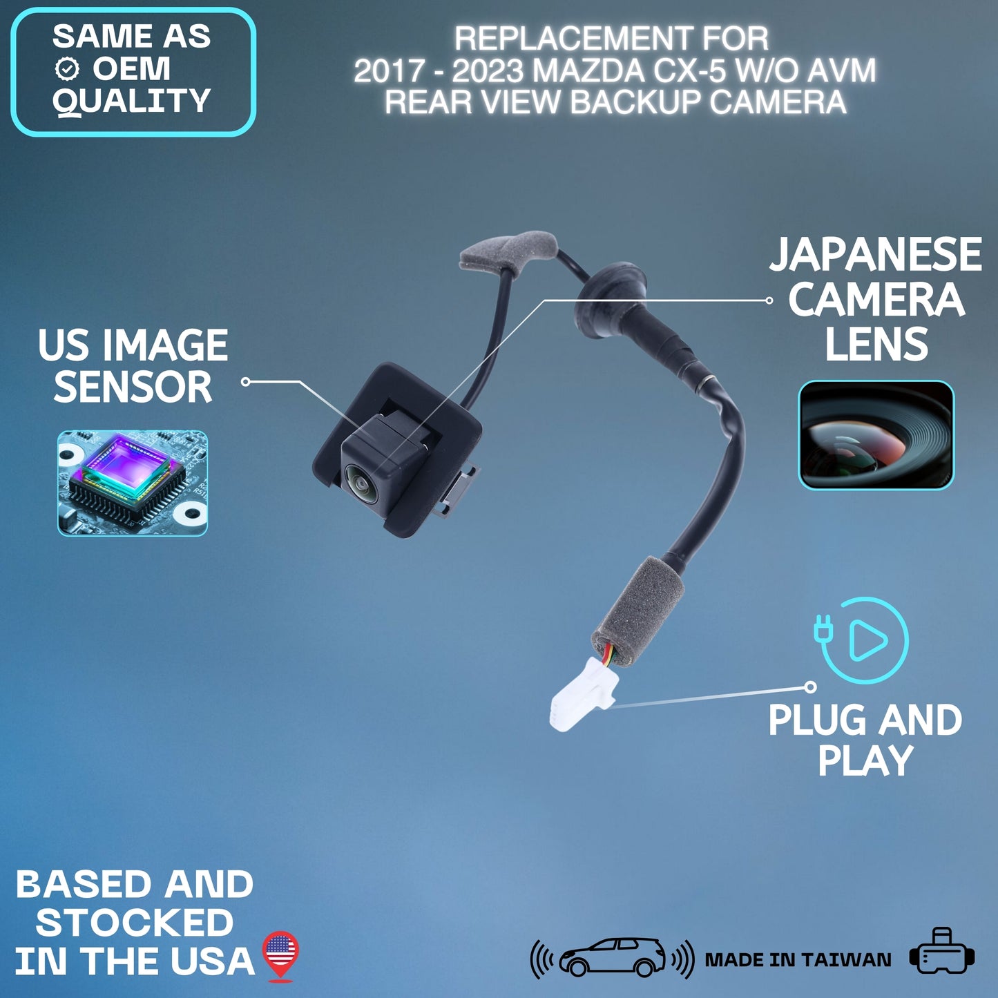 Backup Camera Replaces for 2017 2018 2019 2020 2021 2022 2023 Mazda CX-5 w/o AVM OE Part # K123-67-RC0 (K12367RC0)