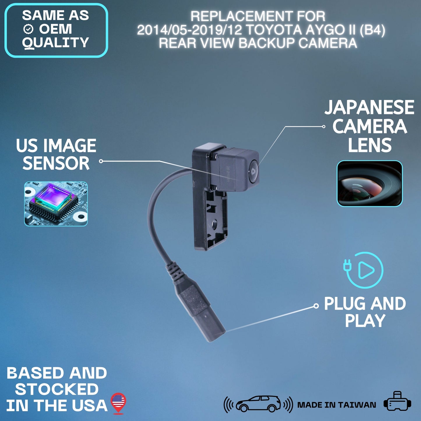 Backup Camera Replaces for 2014/05 2015 2016 2017 2018 2019 Toyota Aygo II (B4) OE Part # 867900H010