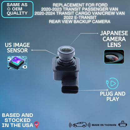 Backup Camera Replaces for Ford 2020 2021 2022 2023 Transit Passenger Van | 2020 2021 2022 2023 2024 Transit Cargo Van/Crew Van | 2022 E-Transit OE Part # LK4Z19G490K LK4Z19G490B LK4Z19G490G