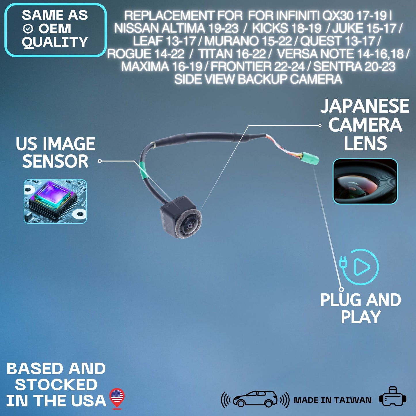 Backup Camera Replaces Infiniti QX30 | Nissan Altima, Juke, Kicks, Leaf, Murano, Quest, Rogue, Rogue Hybrid, Roque Sport, Qashqai Titan, Versa Note, Maxima, Frontier, Sentra OE Part # 284194BA1A
