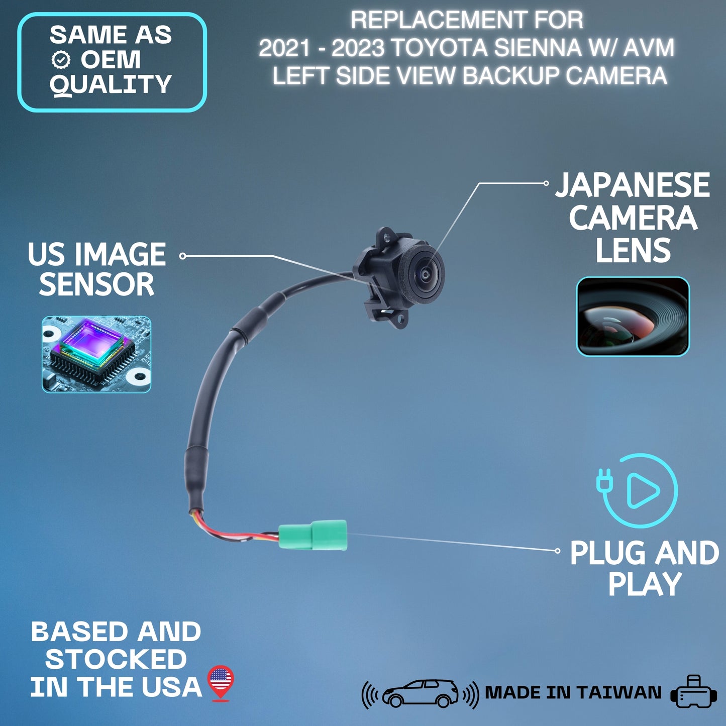 Left Side View Camera Replaces for 2021-2023 Toyota Sienna w/AVM OE Part # 8679008090