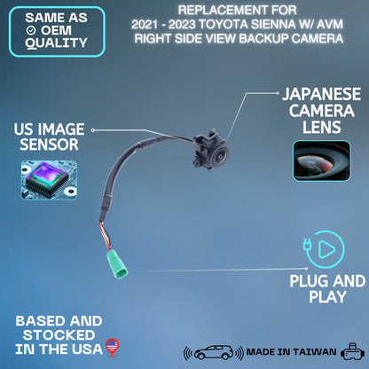 Right Side View Backup Camera Replaces for 2021-2023 Toyota Sienna OE Part # 8679008100