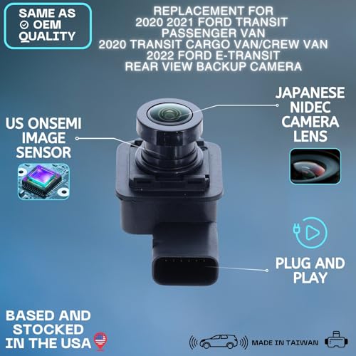 Backup Camera Replaces for 2020 2021 Ford Transit Passenger Van | 2021 Ford Transit Cargo Van/Crew Van OE Part # KK3Z19G490T KK3Z19G490D KK3Z19G490K KK3T19G490AD