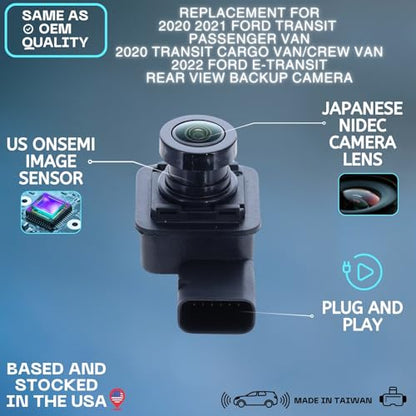 Backup Camera Replaces for 2020 2021 Ford Transit Passenger Van | 2021 Ford Transit Cargo Van/Crew Van OE Part # KK3Z19G490T KK3Z19G490D KK3Z19G490K KK3T19G490AD