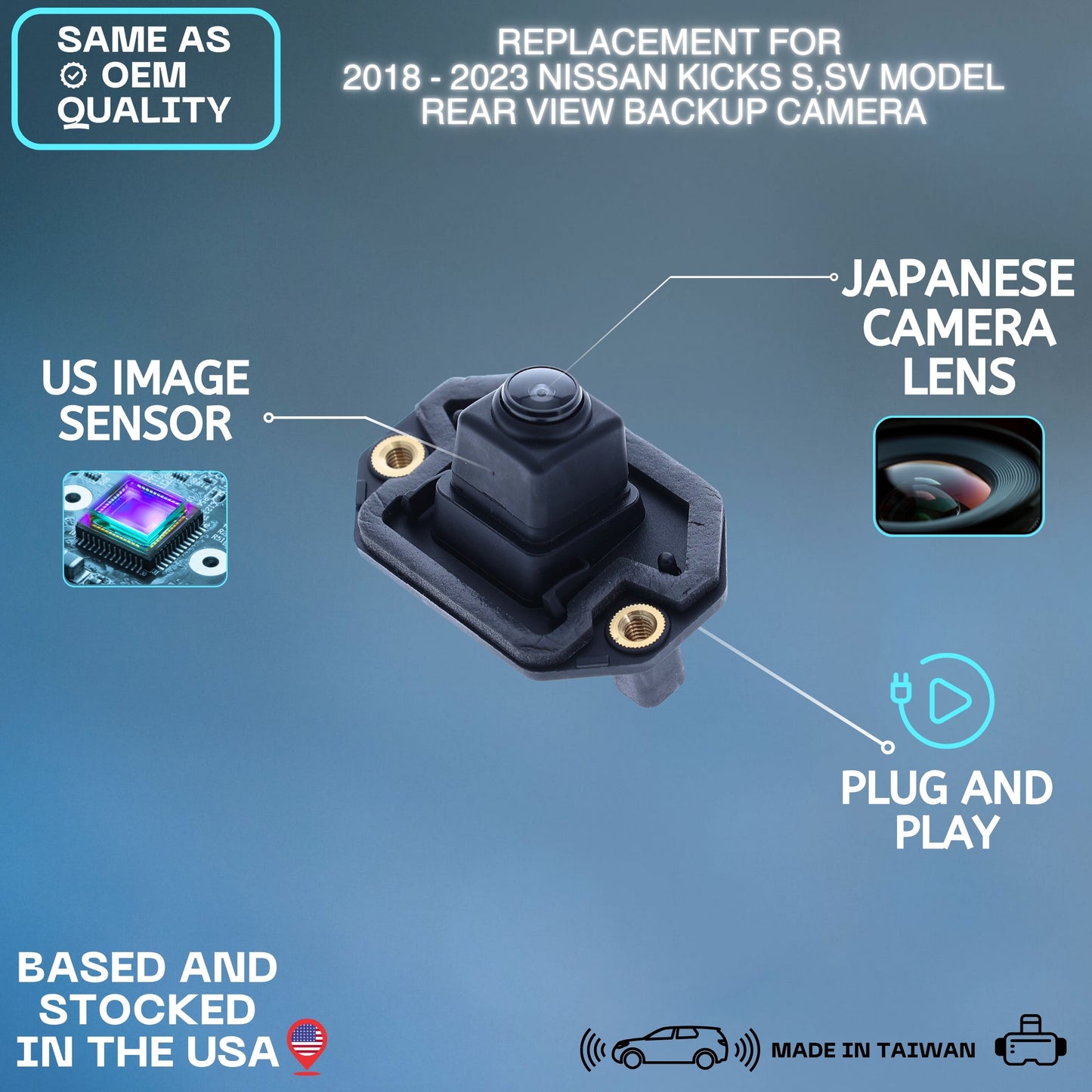 Backup Camera Replaces for 2018 2019 2020 2021 2022 2023 Nissan Kicks S, SV Model OE Part # 284425RA2B 284425RA0B 284425RB0B 284425RA3B (28442-5RA2B 28442-5RA0B 28442-5RB0B 284425-RA3B)