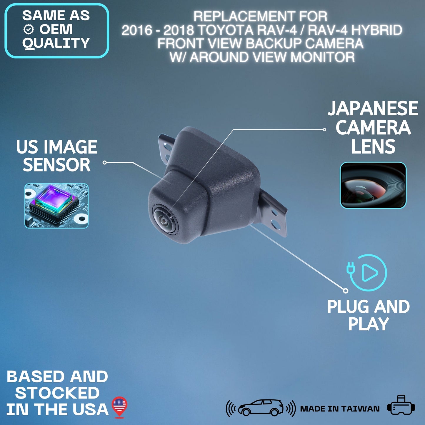 Front View Backup Camera Replaces for 2016 2017 2018 Toyota RAV-4 / RAV-4 Hybrid w/Around View Monitor OE Part # 8679042070 86790-42070