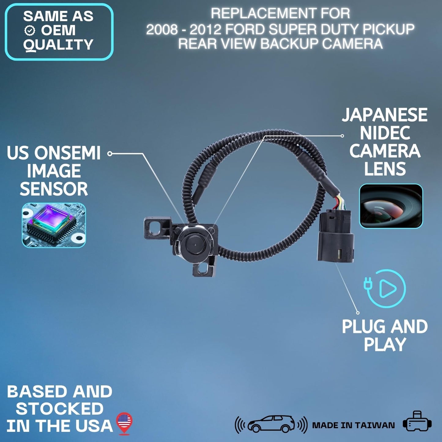 Backup Camera Replaces for 2008 2009 2010 2011 2012 Ford Super Duty Pickup OE Part # 9C3Z-19G490-E, 9C3T-19G490-BD, 9C3Z-19G490-B, 8C3Z-19G490-A, 9C3Z-19G49-0D, 9C3Z-19G490-A