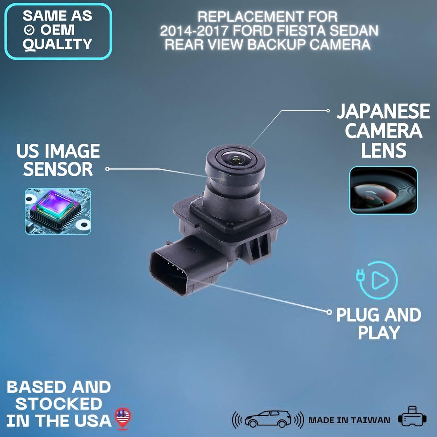 Backup Camera Replaces for 2014 2015 2016 2017 Ford Fiesta Sedan OE Part # D2BZ19G490D D2BT19G490BC D2BZ19G490B (D2BZ-19G490-D, D2BT-19G490-BC, D2BZ-19G490-B)