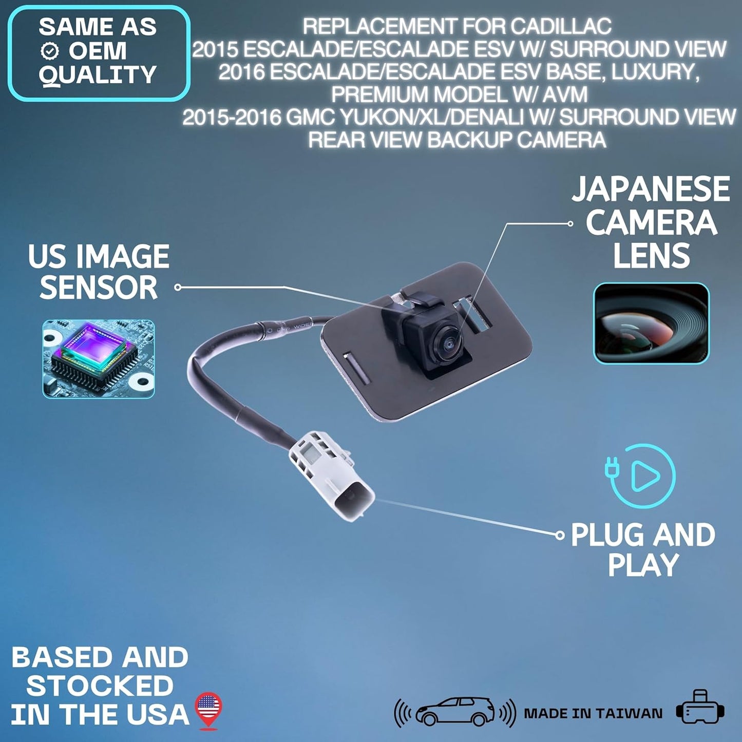 Backup Camera Replaces for Cadillac 2015 Escalade/Escalade ESV | 2016 Escalade/Escalade ESV Base, Luxury, Premium Model w/AVM | 2015 2016 GM Yukon/XL/Denali OE Part # 23405751 23135152 23324497