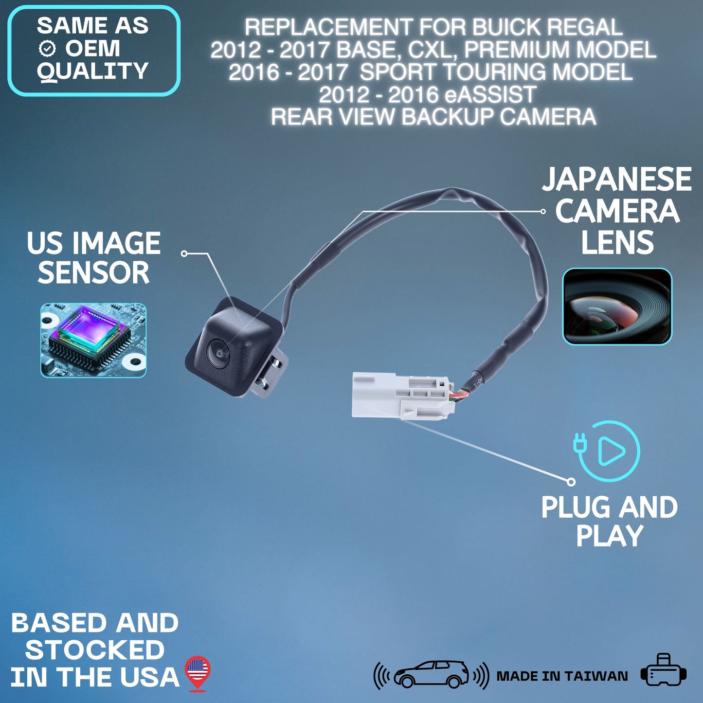 Backup Camera Replaces for Buick 2012-2017 Regal Base, CXL, Premium Model | 2016-2017 Regal Sport Touring Model | 2012-2016 Regal eAssist OE Part # 23323601, 22801897