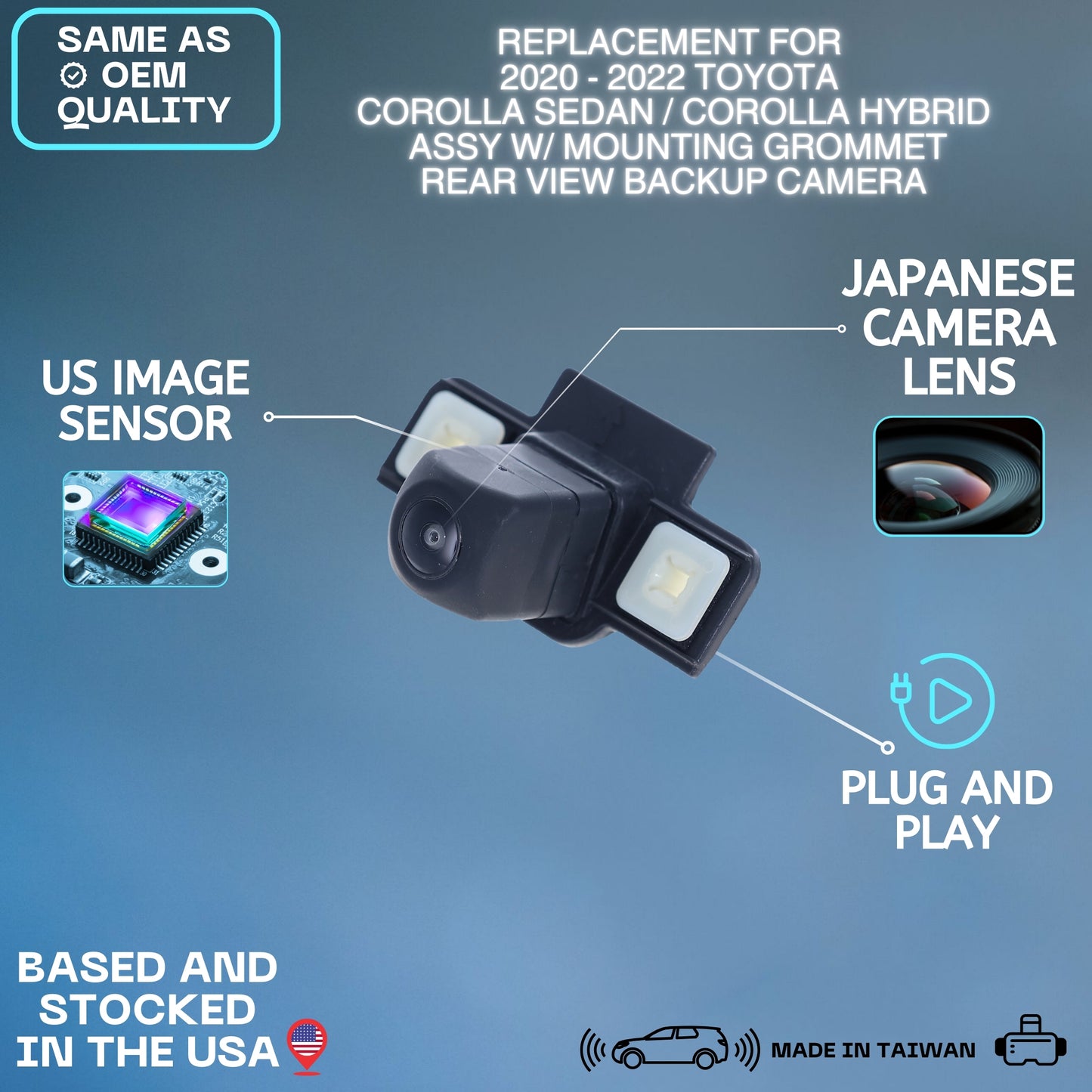 Backup Camera Replaces for 2020 2021 2022 Toyota Corolla Sedan/Corolla Hybrid Assy w/Mounting Grommet OE Part # 8679002190 8679012270 (86790-02190, 86790-12270)