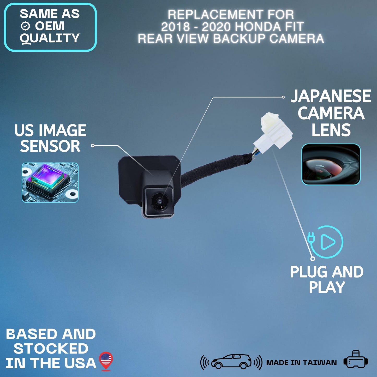 Backup Camera Replaces for 2018 2019 2020 Honda Fit OE Part # 39530T5RA21, 39530T5RA11 (39530-T5R-A21, 39530-T5R-A11)