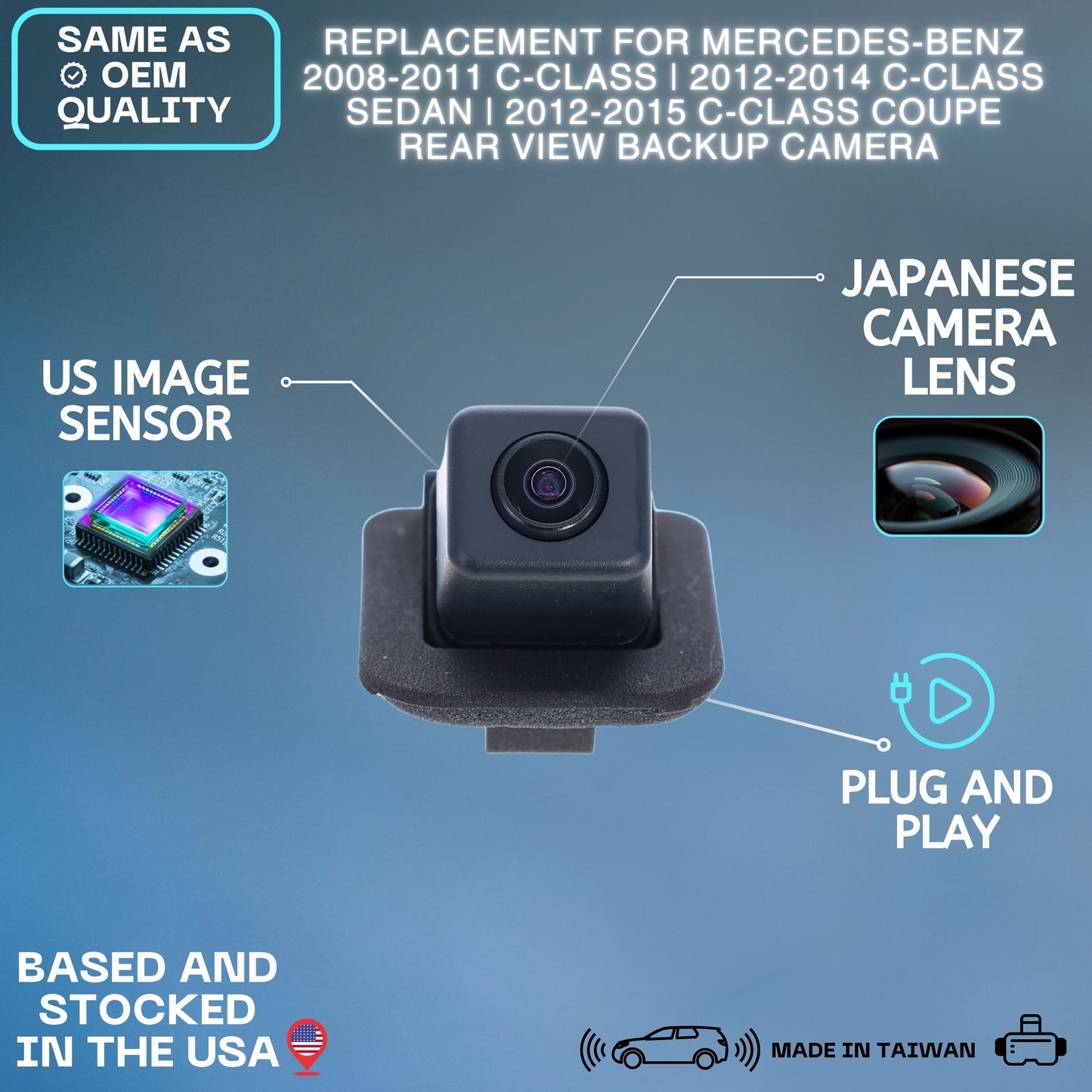 Backup Camera Replaces for Mercedes-Benz 2008 2009 2010 2011 C-Class | 2012 2013 2014 C-Class Sedan | 2012 2013 2014 2015 C-Class Coupe OE Part # 2048206097