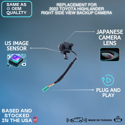 Right Side View Backup Camera Replaces for 2022 Toyota Highlander OE Part # 867900E440 86790-0E440