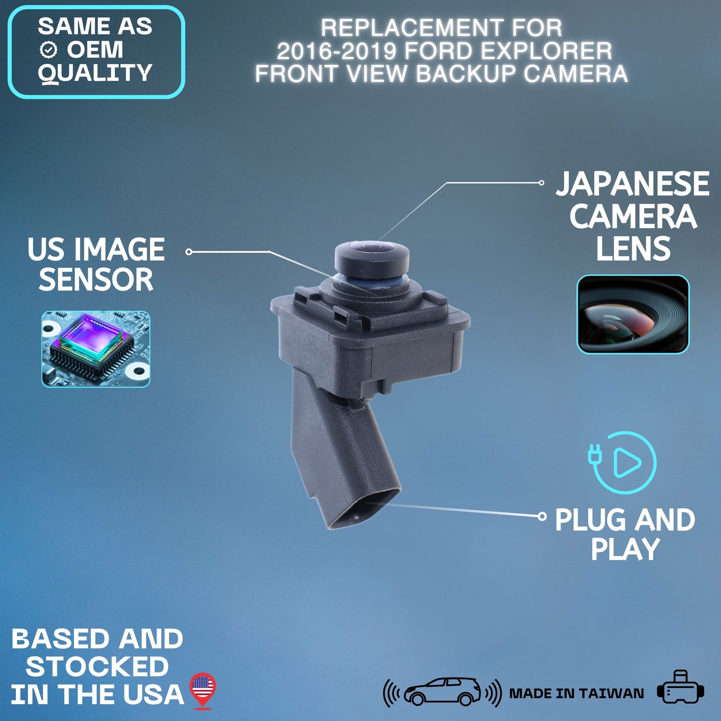 Front View Backup Camera Replaces for 2016 2017 2018 2019 Ford Explorer OE Part # GB5Z19G490D GB5Z19G490B GB5Z-19G490-D GB5Z-19G490-B