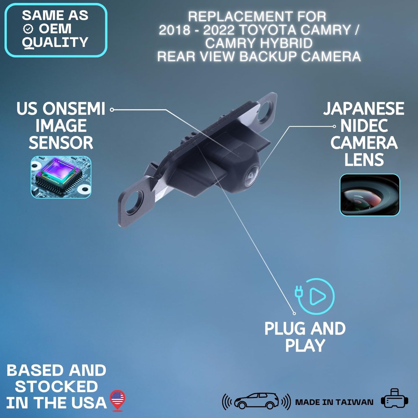 Backup Camera Replaces for 2018 2019 2020 Toyota Camry North America Built | 2018 2019 Camry Japan Built | 2018 2019 2020 2021 2022 Camry Hybrid OE Part # 8679006090 8679033180 8679006170