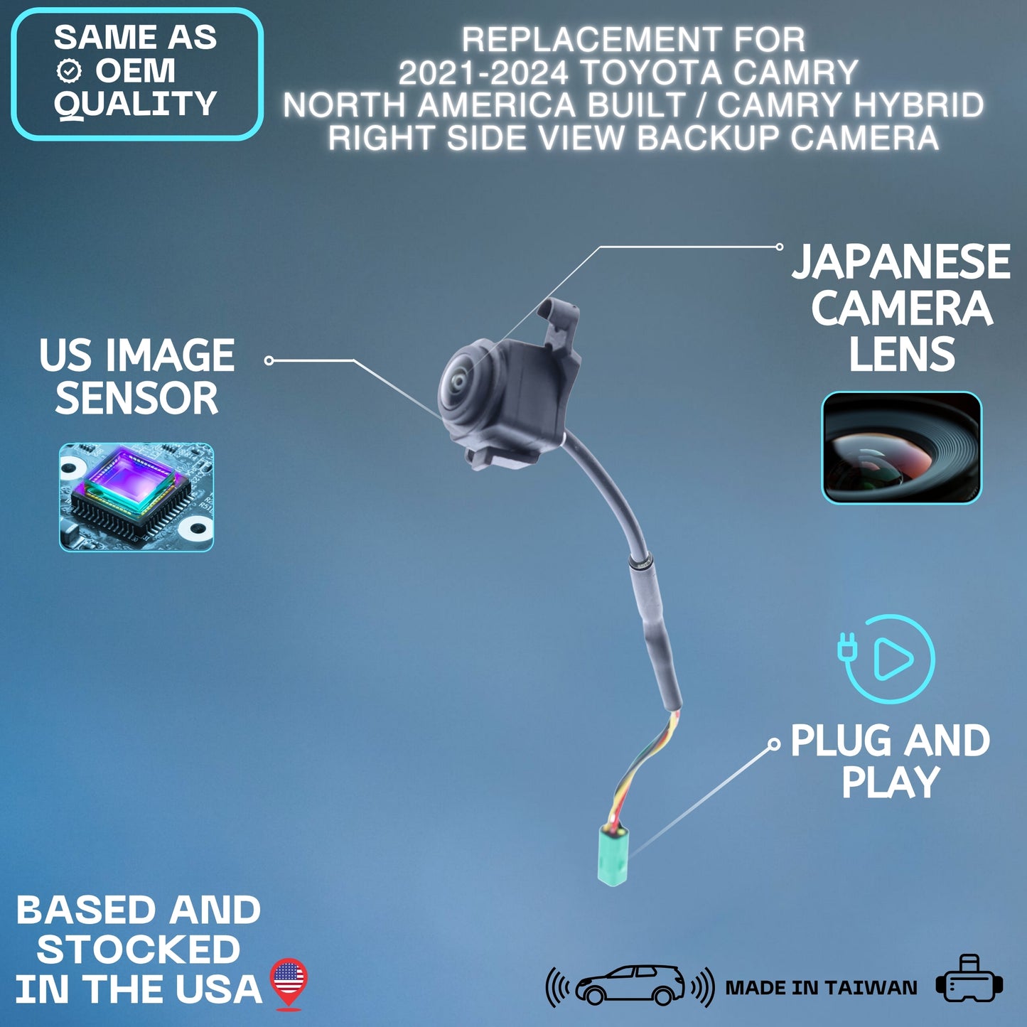 Right Side View Backup Camera Replaces for 2021 2022 2023 2024 Toyota Camry North America Built/Camry Hybrid OE Part # 8679006190 86790-06190