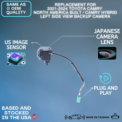 Left Side View Backup Camera Replaces for 2021 2022 2023 2024 Toyota Camry North America Built/Camry Hybrid OE Part # 8679006180 86790-06180