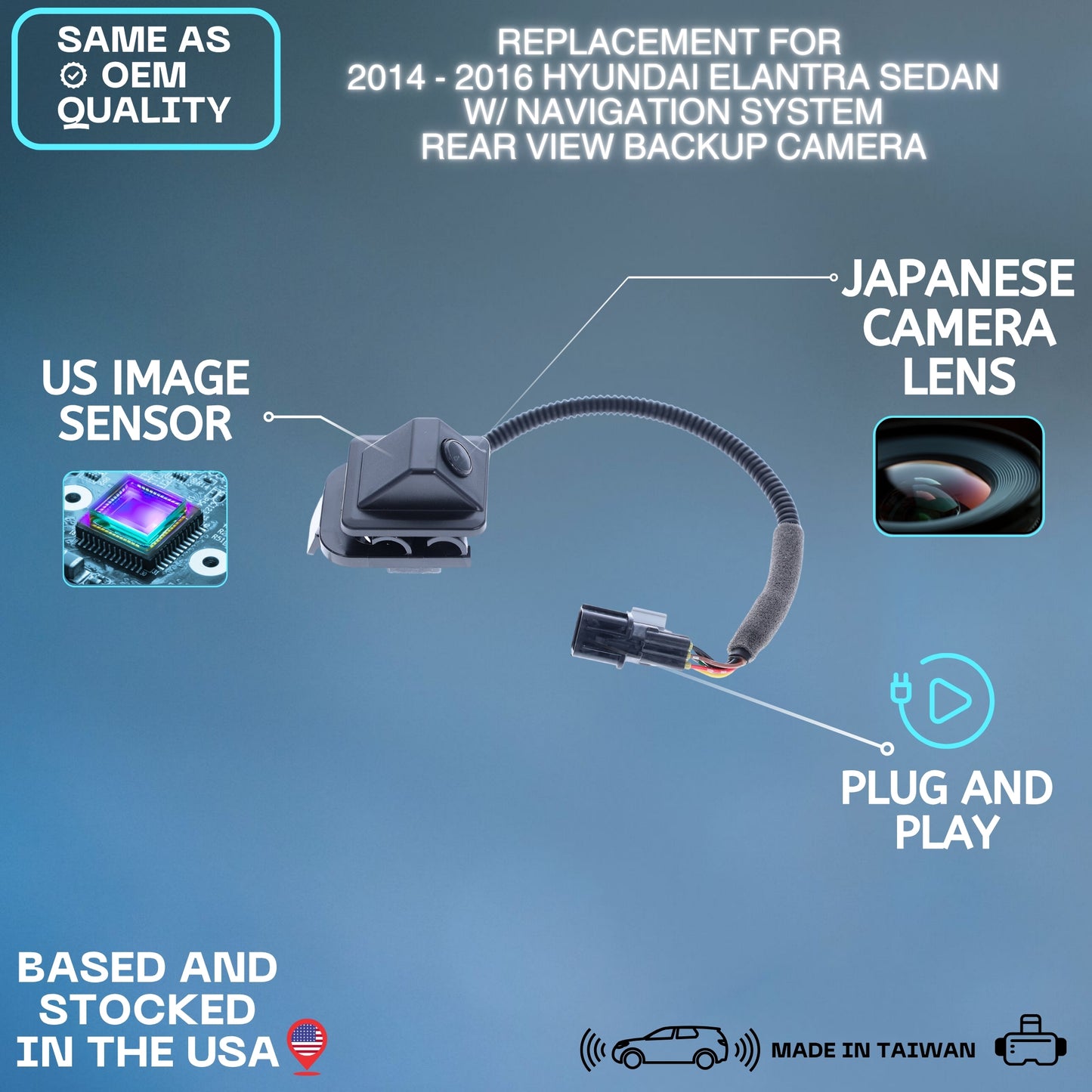 Backup Camera Replaces for 2014 2015 2016 Hyundai Elantra Sedan w/Navigation System OE Part # 95750-3X440 957503X440