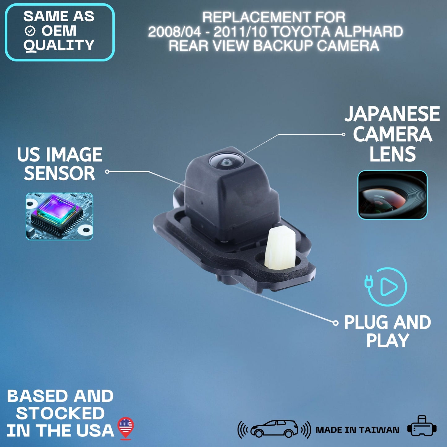 Backup Camera Replaces for 2008/04 2009 2010 2011/10 Toyota Alphard OE Part # 8679058111 867900P020 86790-58111 86790-0P020
