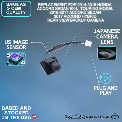 Backup Camera Replaces for 2014-2015 Honda Accord Sedan EX-L, Touring Model | 2016-2017 Accord Sedan | 2017 Accord Hybrid OE Part # 39530-T2A-A21, 39530-T2A-A31, 39530-T2A-A41