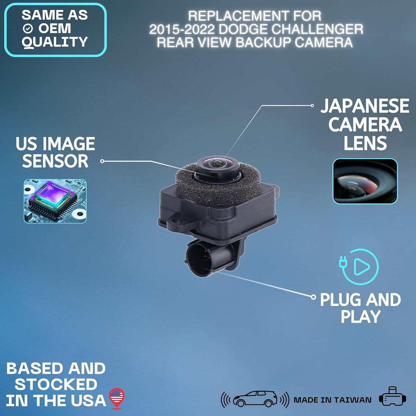 Backup Camera Replaces for 2015 2016 2017 2018 2019 2020 2021 2022 Dodge Challenger OE Part # 4672760AC 4672760AA 4672760AB 68172474AD 68172474AE 68172474AF 68172474AG 68172474AH 68172474AI