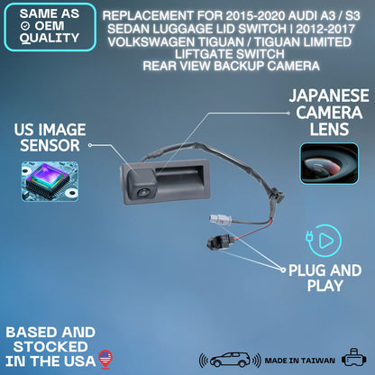 Backup Camera Replaces for 2015 2016 2017 2018 2019 2020 Audi A3/S3 Sedan / 2012 2013 2014 2015 2016 2017 Volkswagen Tiguan/Tiguan Limited OE Part # 8V0827566B 5N0827566AL 5N0827566AB 8V0827566A
