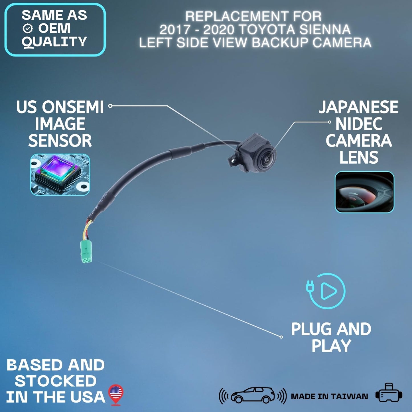 Backup Camera Replaces for 2017 2018 2019 2020 TOYOTA SIENNA Left Side View