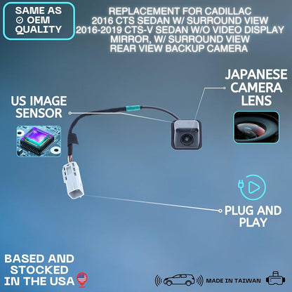Backup Camera Replaces for Cadillac 2016 CTS Sedan w/Surround View | 2016 2017 2018 2019 CTS-V Sedan w/o Video Display Mirror w/Surround View OE Part # 23366321
