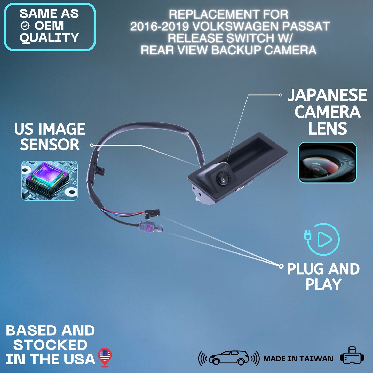 Backup Camera Replaces for 2016 2017 2018 2019 Volkswagen Passat Release Switch OE Part # 561827566D9B9 561980121B 561827566C 561827566D
