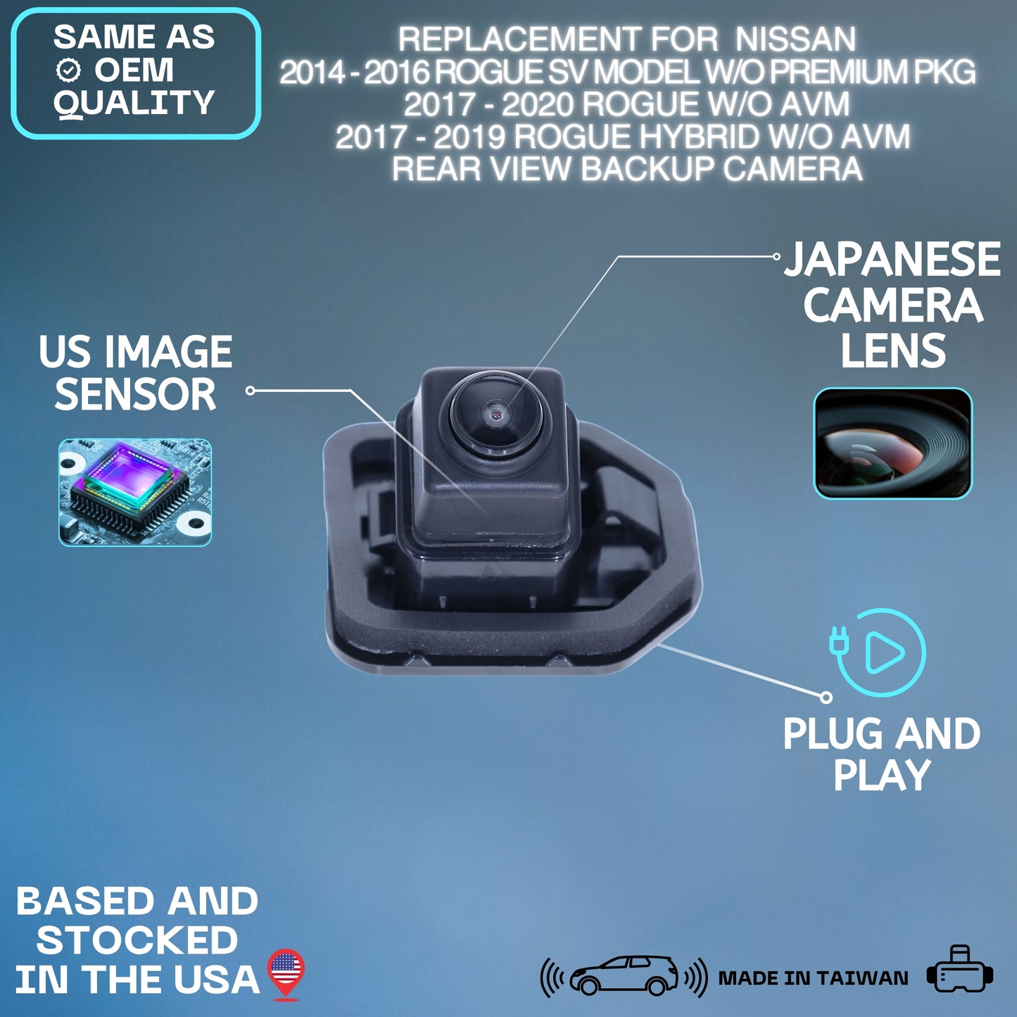 Backup Camera Replaces for Nissan 2014-2016 Rogue SV Model w/o Premium Pkg | 2017-2020 Rogue w/o AVM | 2017-2019 Rogue Hybrid w/o AVM OE Part # 284429TB0D 284429TB0A 284429TB0B 284429TB0C 284429TB1C