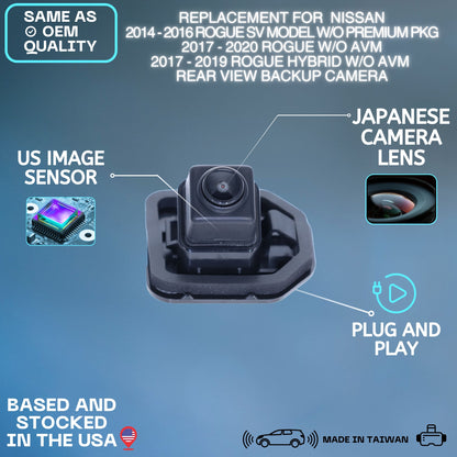 Backup Camera Replaces for Nissan 2014-2016 Rogue SV Model w/o Premium Pkg | 2017-2020 Rogue w/o AVM | 2017-2019 Rogue Hybrid w/o AVM OE Part # 284429TB0D 284429TB0A 284429TB0B 284429TB0C 284429TB1C
