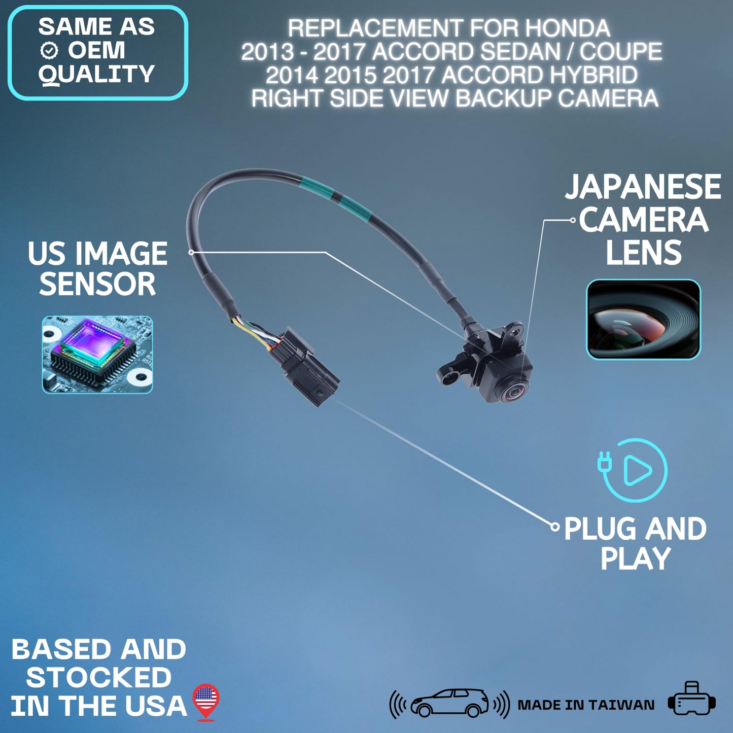 Right Side View Backup Camera Replaces for Honda Accord Sedan, Coupe Hybrid