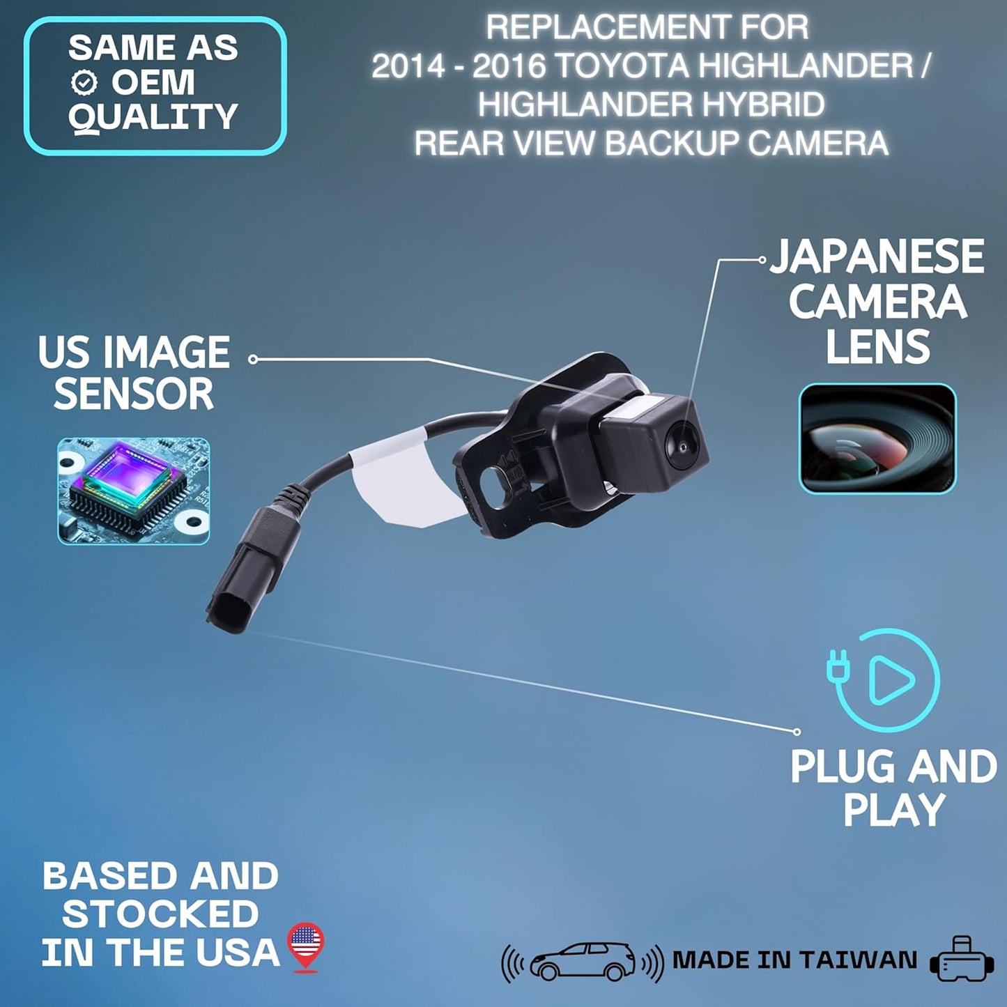 Backup Camera Replaces for 14-16 Toyota Highlander HIGHLANDER 86790-0E031/-030